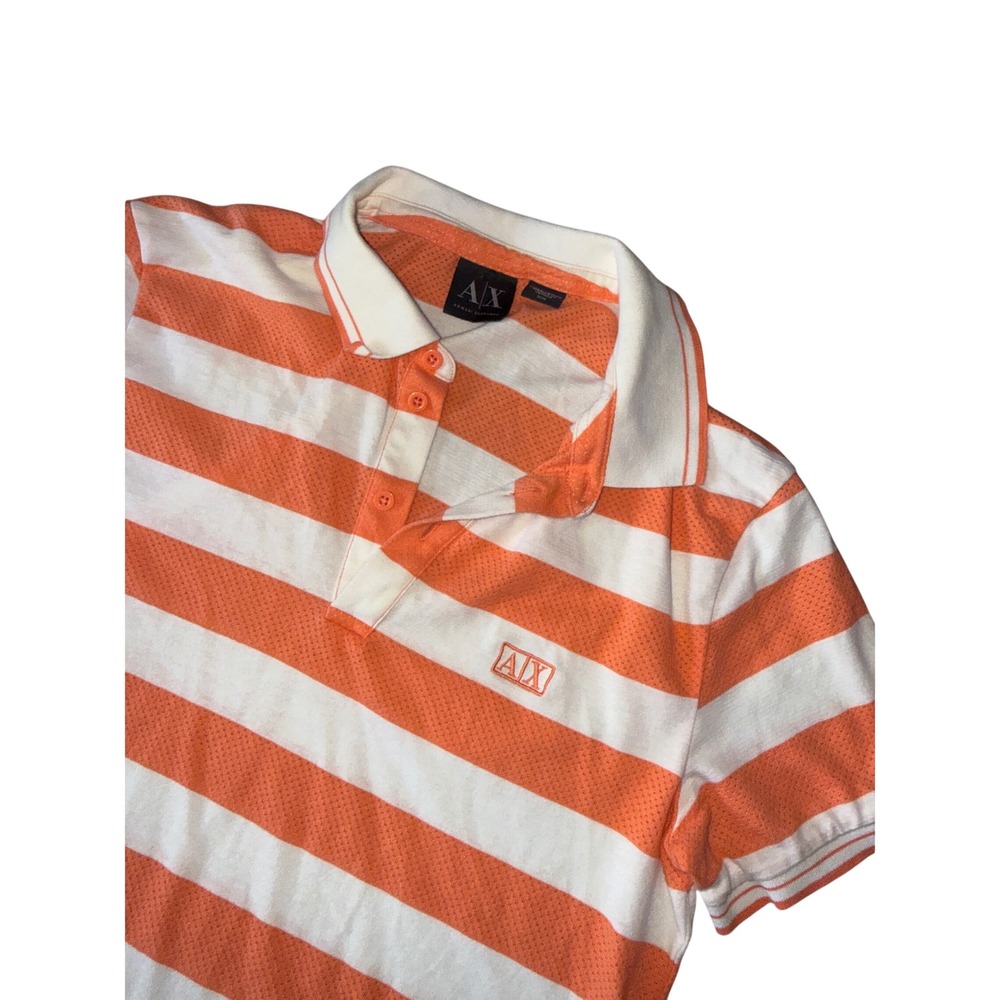 Armani Exchange‎ Polo Shirt Medium Orange White Striped Short Sleeve AX Logo